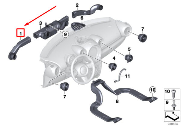 51459804289 - NEW MINI-LANDSMANN R60 FRONT LEFT COLD AIR CHANNEL 9804289 51459804289 ORIGINAL