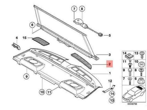 51468174167 - OEM BMW E38 SEDAN REAR WINDOW SHELF GRAY GRILLE LEFT 51468174167 GENUINE NEW