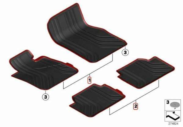 51472219795 - New Genuine BMW 1' F20 Sport Line Front Rear All-Weather Floor Mats Set OEM