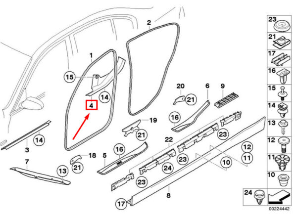51477146348 - BMW 3 SERIES E90 REAR RIGHT INNER DOOR STEP STRIP 7146348 51477146348 NEW GENUINE