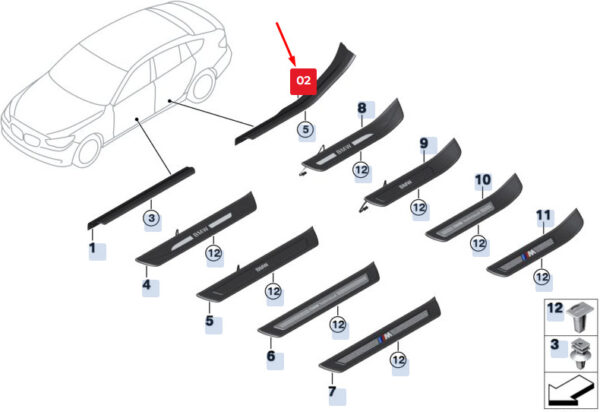 51477220441 - BMW 5 Gran Turismo F07 sill strip rear left 51477220441 new original