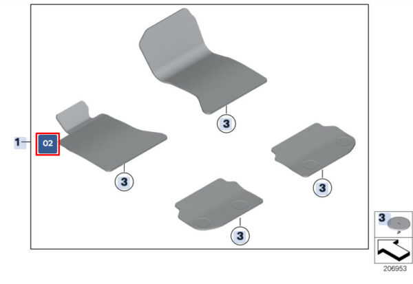 51477230447 - BMW 5 F10 Velour Floor Mat LHD 51477230447 7230447 NEW GENUINE