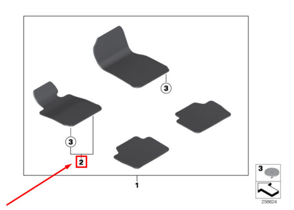 51477332090 - NEW BMW 3 F30, F80 FRONT LEFT FLOOR MAT 51477332090 7332090 ORIGINAL