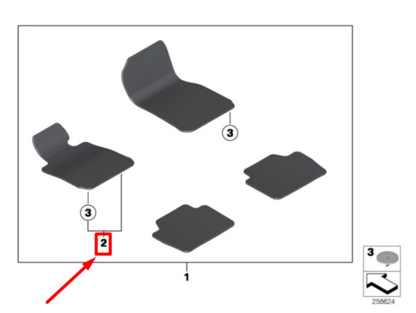51477332097 - BMW 3 F30, F80 floor mat front left 51477332097 7332097 new original