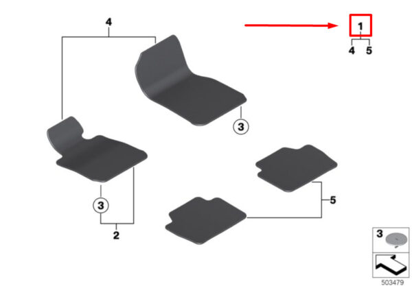 51477426290 - BMW 3 Gran Turismo F34 Velour Floor Mat Set 51477426290 7426290, New Original