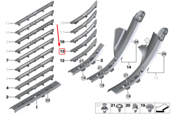 51477442161 - NEW BMW X5 G05 REAR LEFT DOOR SILLS INSERT 7442161 51477442161 ORIGINAL
