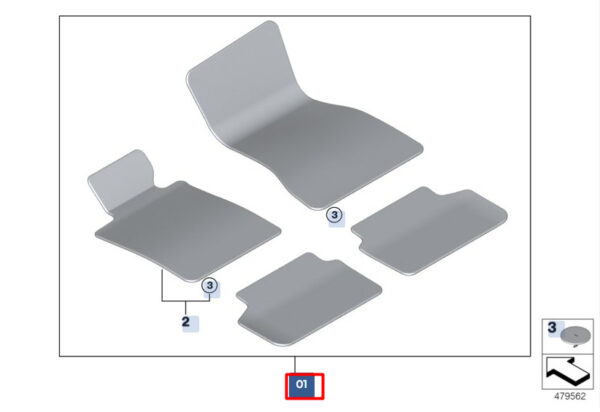 51477489625 - BMW 5 G30 Velour Floor Mat Set, Left Hand Handlebar, 51477489625, Original Part