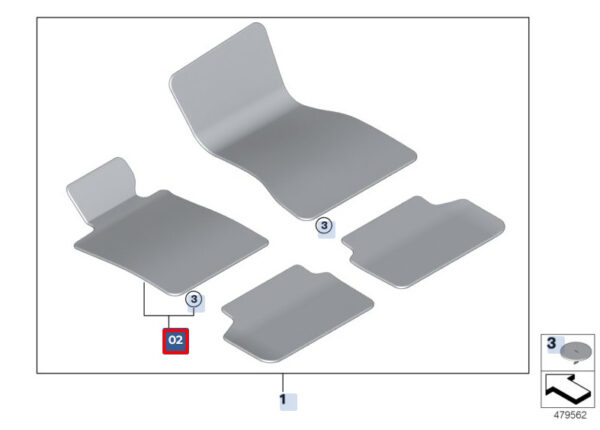 51477489626 - BMW 5 G30 Front Left Velour Floor Mat LHD 51477489626 NEW GENUINE