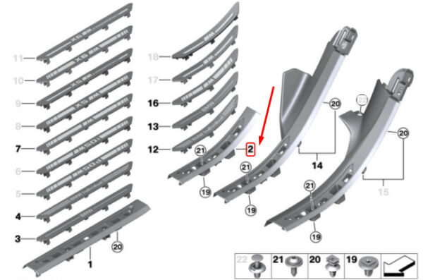 51477953930 - NEW BMW X5 G05 REAR COVER STRIP RIGHT ENTRANCE 51477953930 7953930
