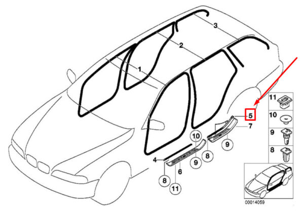 51478204018 - NEW BMW 5 E39 REAR RIGHT DUNKELGRUEN SILL STRIP 8204018 51478204018 ORIGINAL
