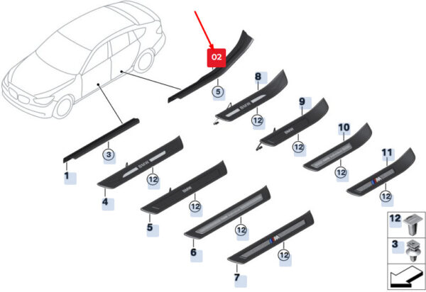 51479167362 - New BMW 5 Gran Turismo F07 Rear Right Sill Cover Strip 51479167362