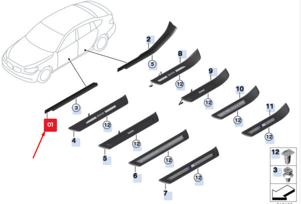 51479167363 - BMW 5 Gran Turismo F07 sill strip front left 51479167363 new original