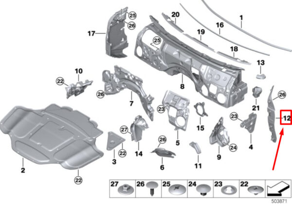 51487435733 - BMW 8 convertible G14, F91 side panel gasket left 51487435733 7435733 NEW ORIGINAL