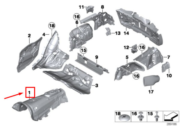 51489139214 - BMW 5 Touring F11 Tunnel Sound Insulation 51489139214 9139214 NEW ORIGINAL