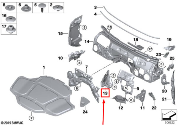 51489461880 - BMW 5 G30 interior right. Wall sound insulation 51489461880 9461880 NEW ORIGINAL