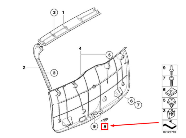 51493418688 - NEW BMW X3 E83 TRUNK COVER TRIM CATCH BRACKET 51493418688 3418688 GENUINE