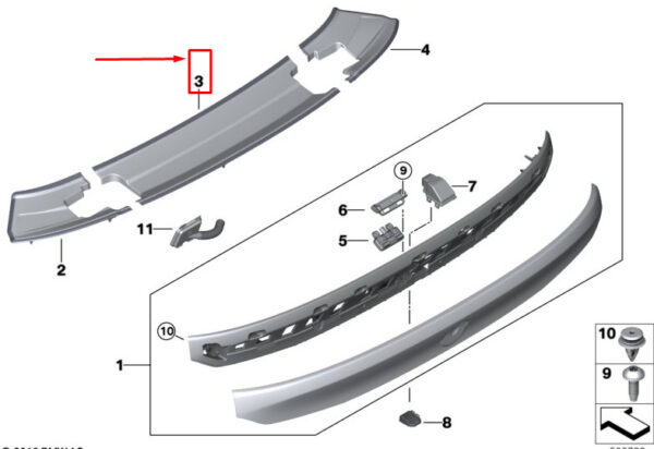 51627423546 - BMW 6 Gran Turismo G32 rear spoil trim center 51627423546 new original