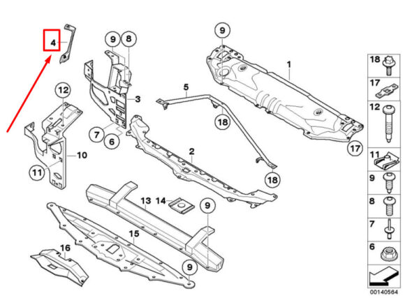 51647161452 - NEW BMW 5 E60 FRONT RIGHT RADIATOR MOUNT BRACKET 7161452 51647161452 ORIGINAL