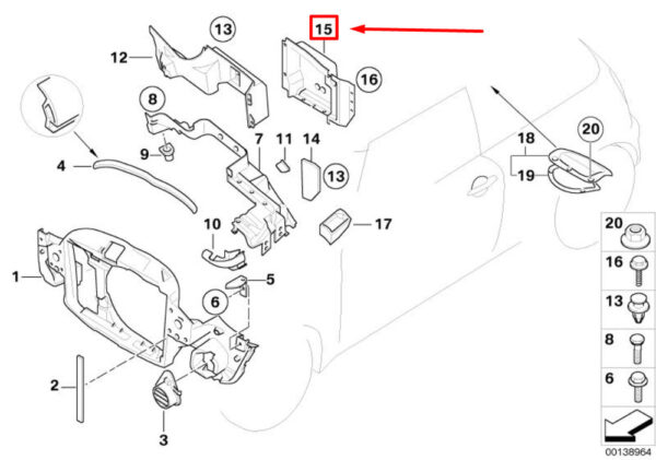51717174999 - MINI S CONVERTIBLE R52 JCW front panel left partition 517174999 NEW REAL