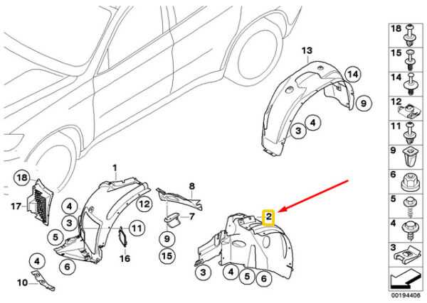 51717180622 - OEM BMW X6 E71 FRONT RIGHT WHEEL HOUSING LINER REAR PART 51717180622 GENUINE