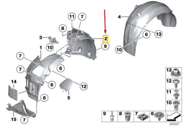 51717186723 - NEW OEM BMW 5 F10 FRONT LEFT WHEEL HOUSING COVER REAR PART 51717186723 GENUINE