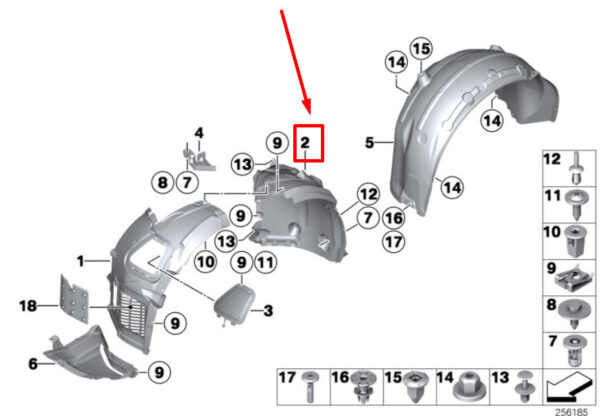 51717224485 - NEW BMW 6 F12 FRONT LEFT INNER FENDER REAR PART 7224485 51717224485 ORIGINAL