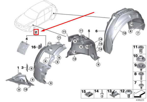 51717260710 - BMW 2 F23 fenders front right inside front 7260710 51717260710 part