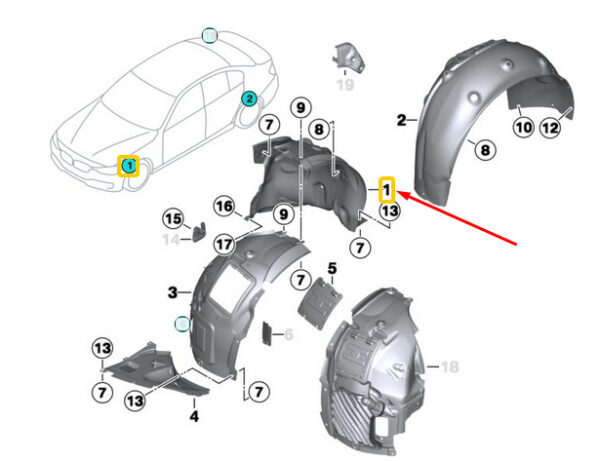 51717288907 - OEM BMW 3 GT F34 FRONT LEFT WHEEL HOUSING LINER REAR PART 51717288907 GENUINE