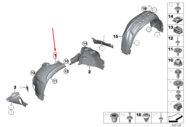 51717290854 - NEW BMW X5 F15 FRONT RIGHT WHEEL ARCH FRONT SECTION COVER 51717290854 14-17