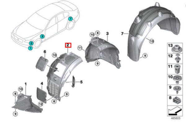 51717340785 - NEW OEM BMW 5 G30 FRONT LEFT INNER FENDER LINER FRONT PART 51717340785 GENUINE