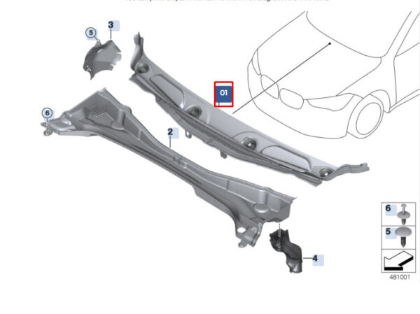 51717350591 - NEW BMW X1 F48 FRONT WIPER COWL TRIM 51717350591 LHD ORIGINAL