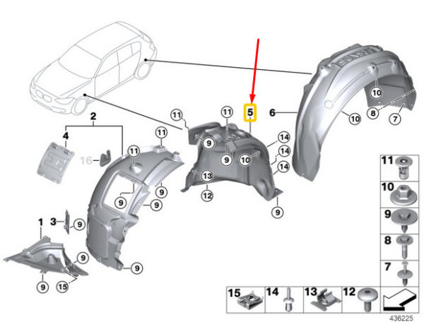 51717356824 - NEW OEM BMW 2 F22 FRONT RIGHT WHEEL HOUSING LINER REAR PART 51717356824 GENUINE