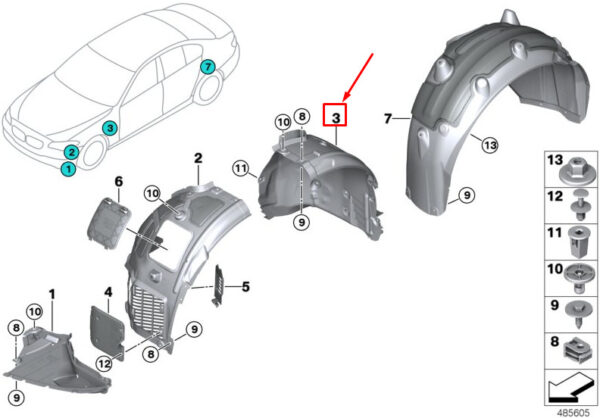 51717374741 - BMW 6 Gran Turismo G32 front left inside fenders part 51717374741 NEW ORIGINAL