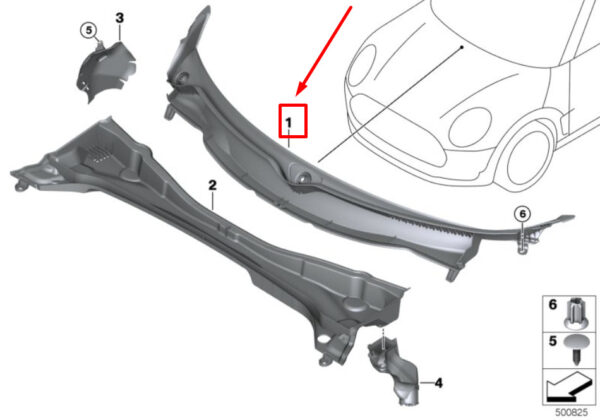 51717380740 - NEW MINI -LANDSMANN F60 FRONT WIPER COWL TRIM 7380740 51717380740 GENUINE
