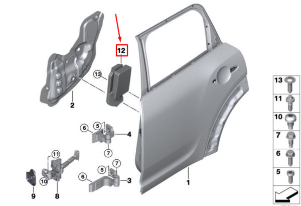 51717390043 - MINI COUNTRYMAN F60 REAR LEFT DOOR CRASH PAD 51717390043 NEW GENUINE