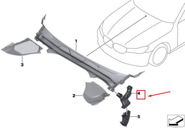 51717404754 - BMW 6 Gran Turismo G32 Water Drain Canal Top Left 51717404754 NEW Original