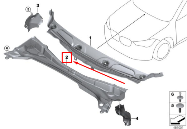 51717429612 - NEW BMW X2 F39 FRONT WIPER COWL TRIM 51717429612 7429612 ORIGINAL