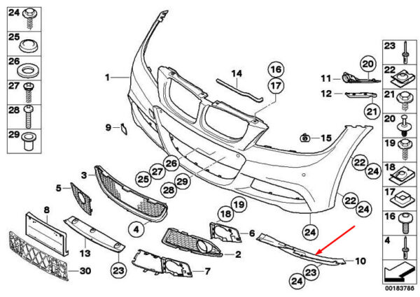 51717892697 - BMW 3 E90 pressure lip seal for bumper front left 51717892697 7892697 NEW