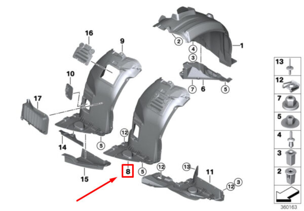 51717903913 - BMW 3 E91 front left inside front part 7903913 517903913 NEW ORIGINAL