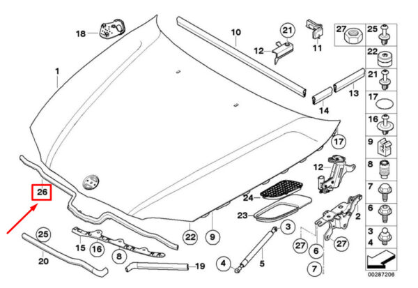 51718046965 - BMW 3 Series E90 bonnet seal front 51718046965 8046965 NEW ORIGINAL