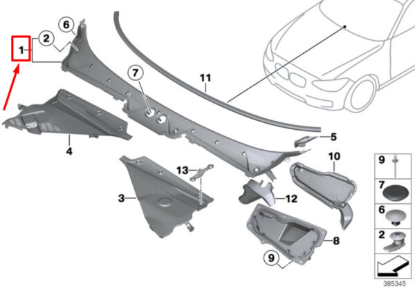 51718073545 - BMW 2 Coupe F87 front wiper trim 8073545 51718073545 NEW ORIGINAL
