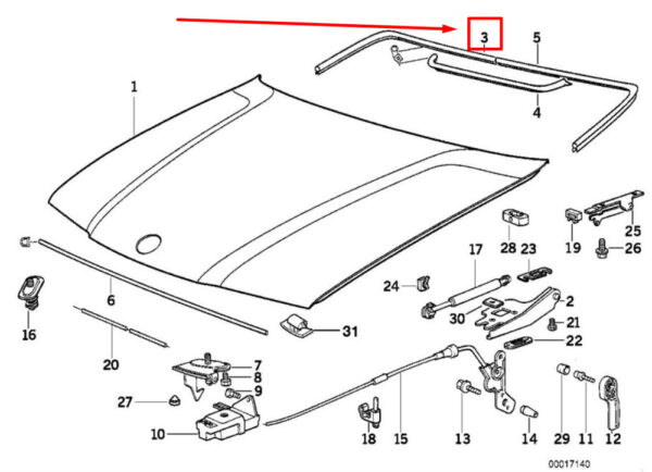 51718165273 - BMW 3 Compact E36 hood seal 8165273 51718165273 NEW ORIGINAL