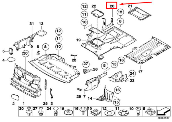 51718202965 - BMW 5 E39 left underfloor trim bracket 8202965 51718202965 NEW ORIGINAL