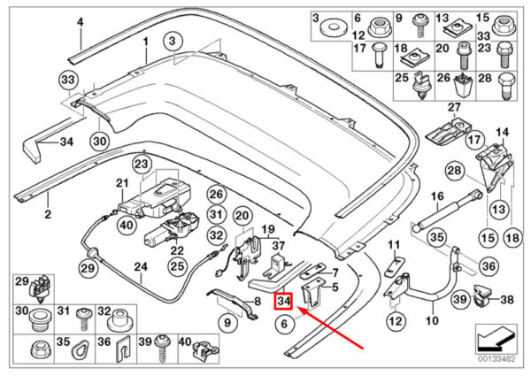 51718227910 - BMW 3 Convertible E46 Convertible Top Case Seal 8227910 51718227910 NEW GENUINE