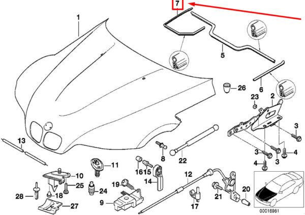 51718401796 - BMW 3 Series Compact E36 hood seal right 8401796 51718401796 NEW ORIGINAL