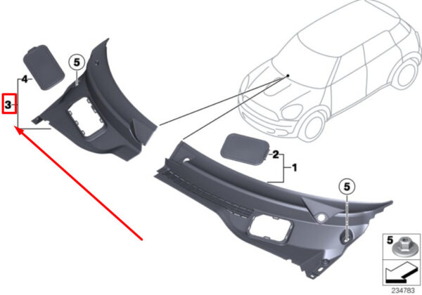 51719808097 - NEW MINI R60 WINDSH. APRON TRIM COWL FIREWALL COVER 51719808097 9808097 GENUINE