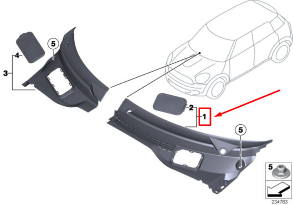 51719808098 - NEW MINI R60 FRONT RIGHT APRON COWL COVER 98098 517198098 ORIGINAL