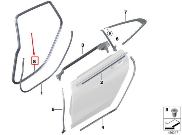 51727475706 - BMW 6 Gran Turismo G32 door gasket rear right, rubber 51727475706, original