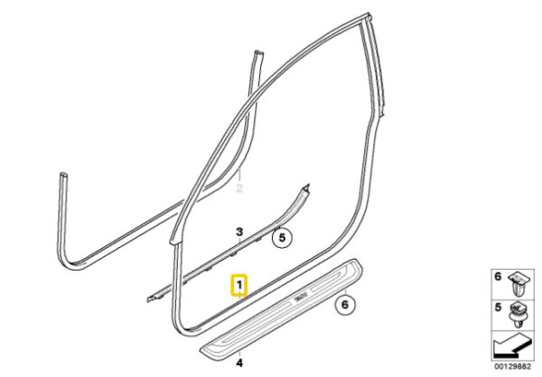 51767008582 - NEW BMW 6 SERIES E63 BASALT GREY EDGE DOOR GASKET RIGHT 7008582 04-04