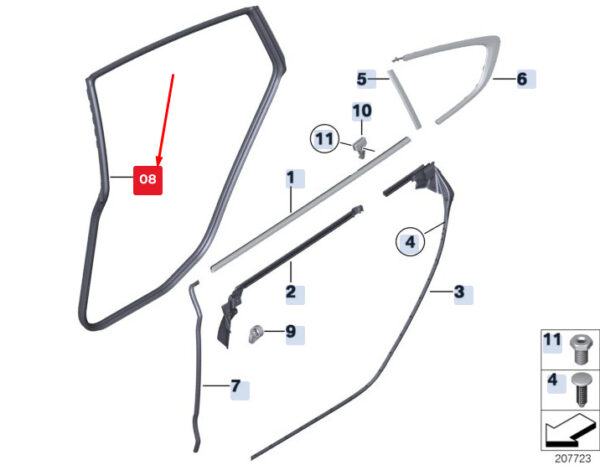 51767226398 - BMW 5 Gran Turismo F07 door gasket rear right, rubber 51767226398, original